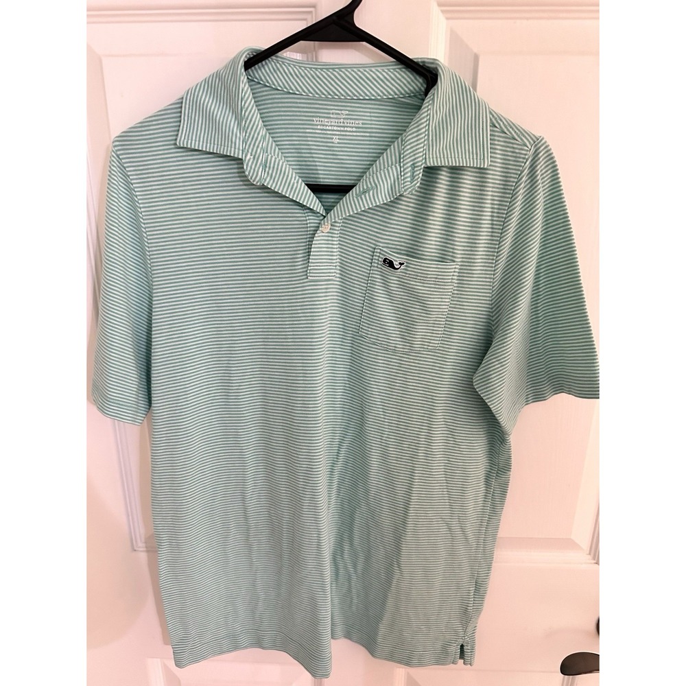 Vineyard Vines short sleeve polo green stripes Pima Cotton medium Whale